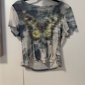 Madden Girl Gray and Cream Butterfly Top